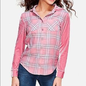 Pink velvet Flannel with hoodie!